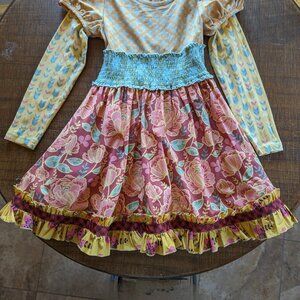 Matilda Jane Dress Size 6 Lots of color, yellows, greens, pinks and reds